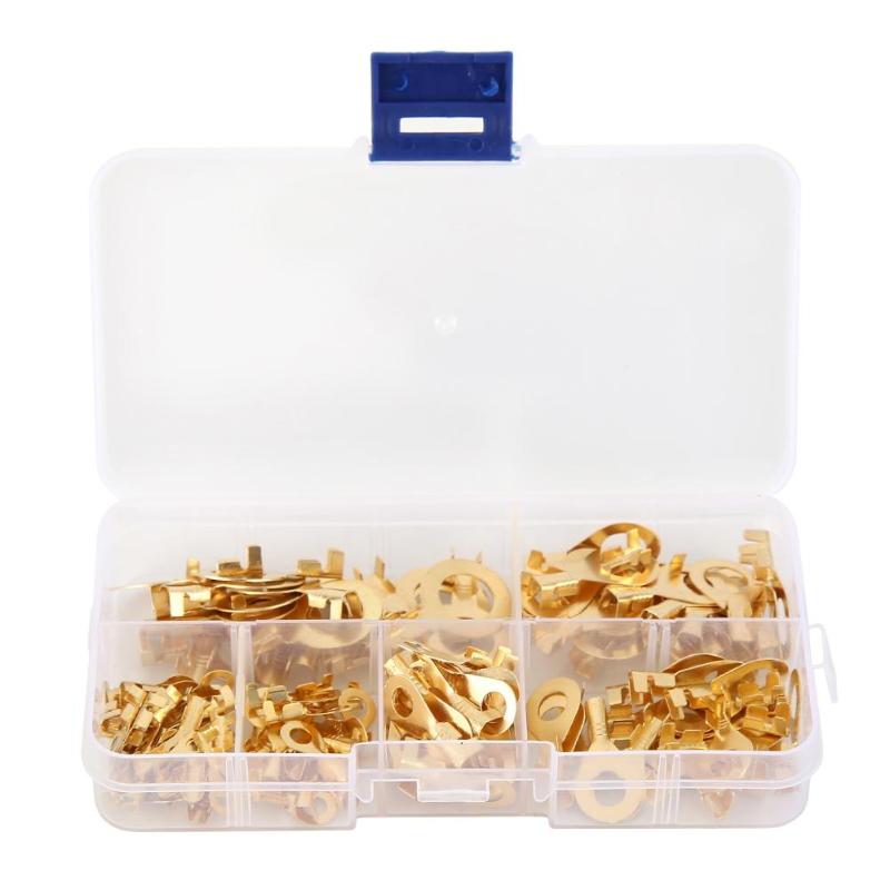 150PCS M3/ M4 M5 M6 M8 M10 Ring Lugs Ring Eyes Copper Crimp Terminals Cable Lug Wire Connector Non-insulated Assortment Kit