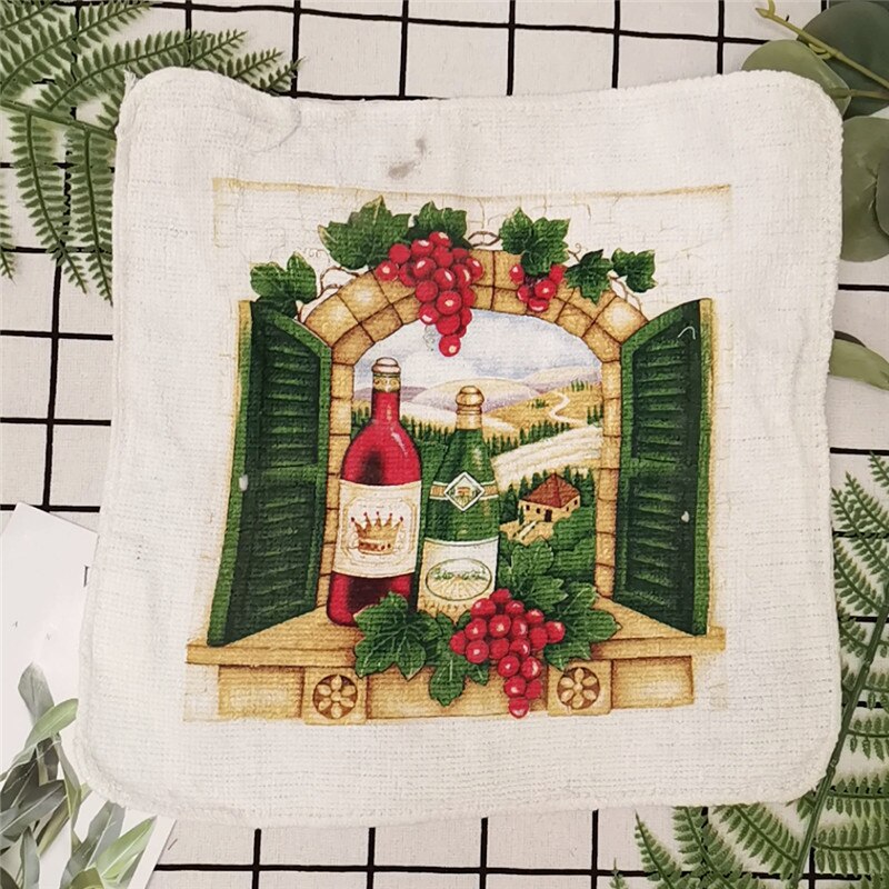 1Pc Small 20x20cm Cotton Terry Printed European American Pastoral Flowers Absorbent Kitchen Square Towel
