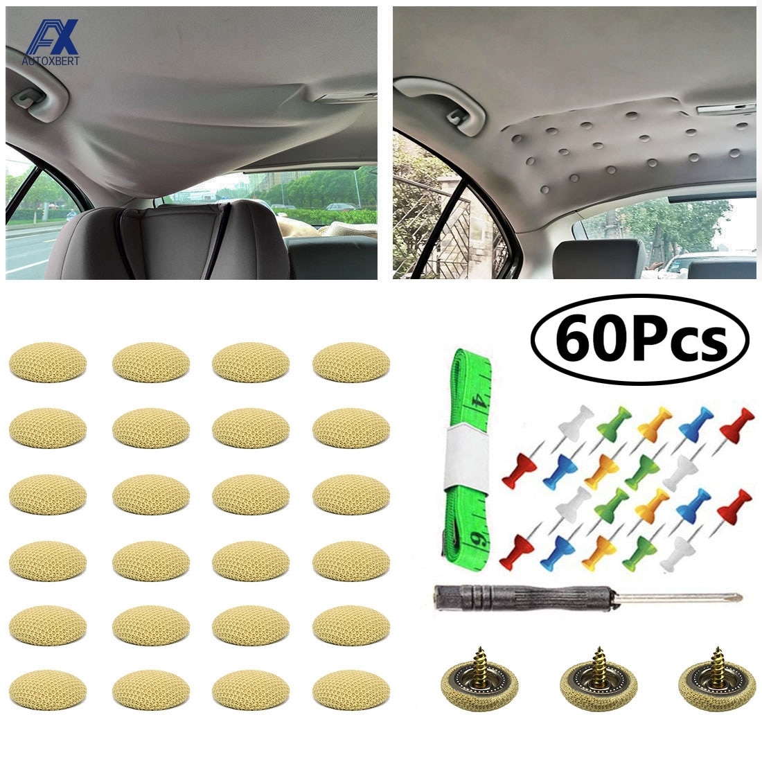 60 Pcs Diy Roof Lining Repair Kit Fix Sagging Headliner Pin Buckle Screw No Clue For Truck/Car/Van Screw Liner Ceiling Repair
