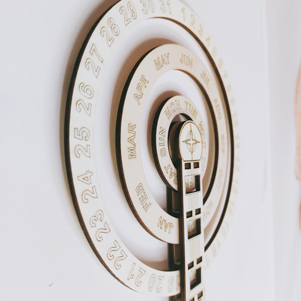 Perpetual Calendar Wooden Wall Calendar Table Circular Rotating Calendar Wall Decoration Wall Hanging Crafts Decoration