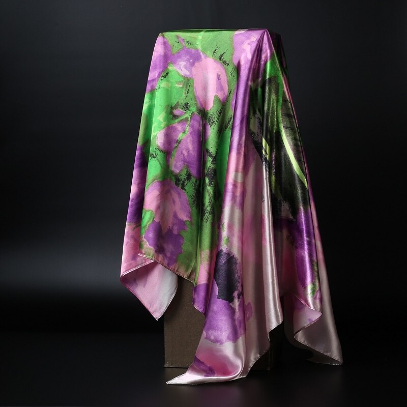 Print Sjaals Voor Vrouwen Zijde Satijn Hoofddoek Hoofddoek Vrouwelijke 90*90 Cm Vierkante Sjaals En Wraps Hijab sjaals Voor Dames: Lavendel