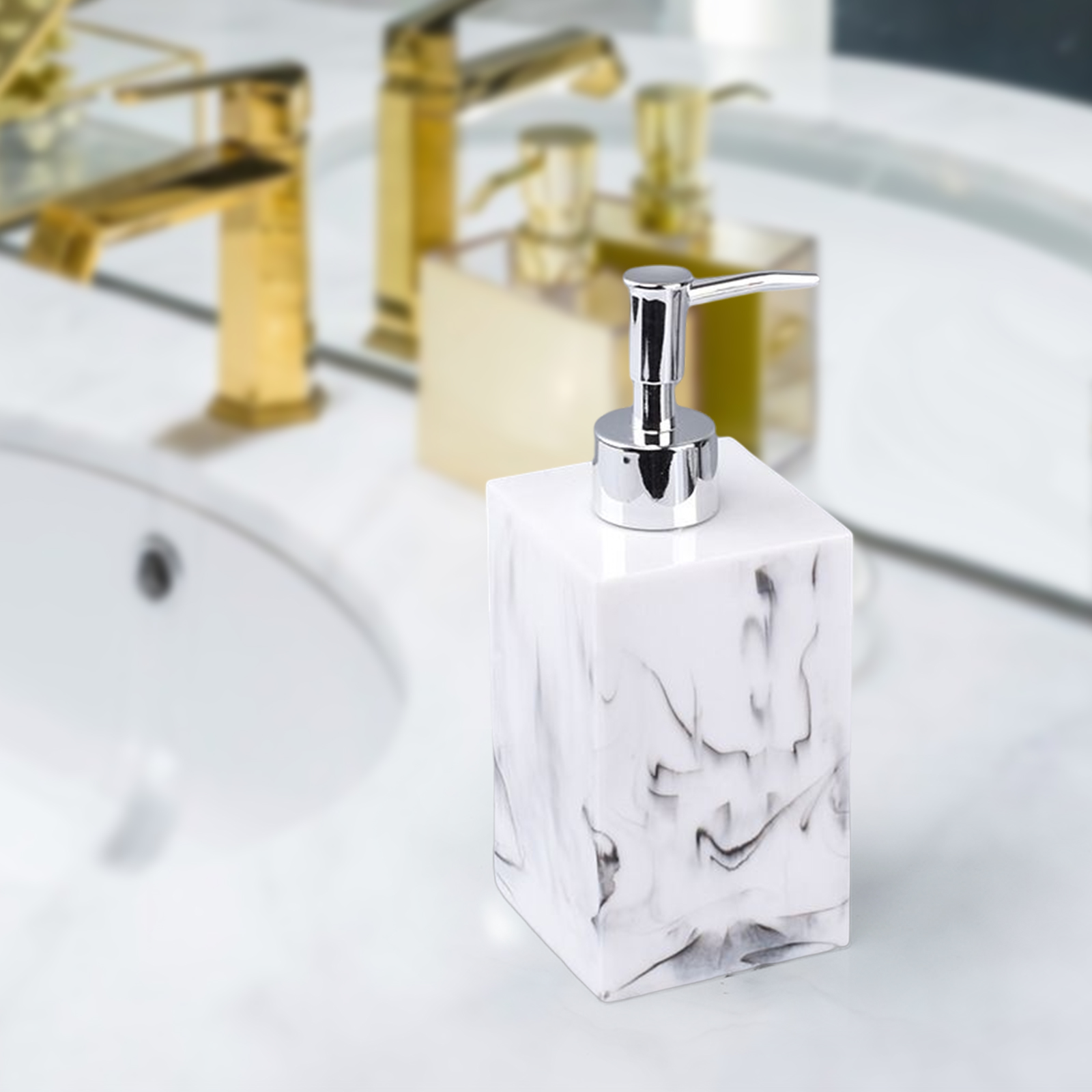 Marble Texture Soap Dispenser Resin Leakproof Hand Soap Liquid Dispenser for Kitchen Laundry Room Hotel Countertop Bathroom