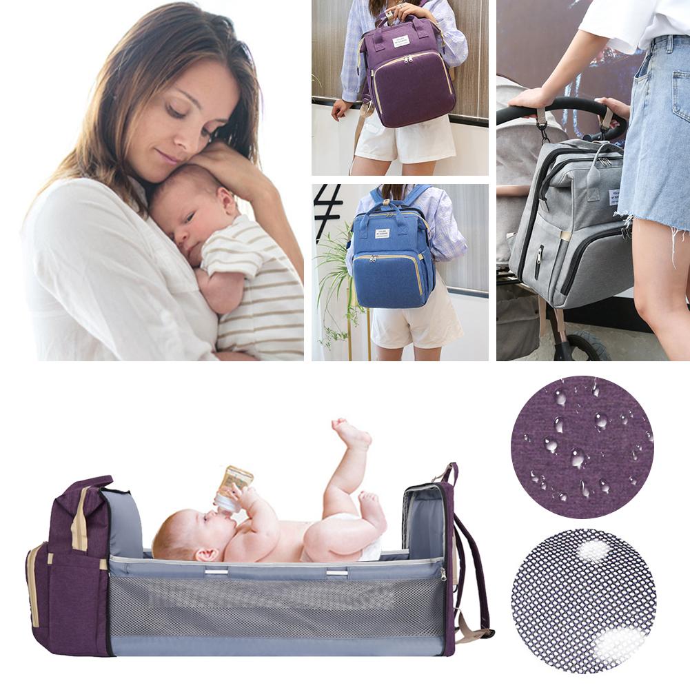 Multifunktionel seng pusletaske folde baby rejse stor kapacitet rygsæk baby seng puslebord puslepuder