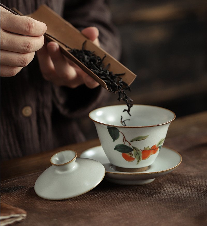 Pastoral keramik gaiwan fågelterrin kung fu teservis handgjord målning stor skål drinkware teskål