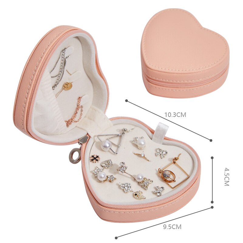 Tragbare Mini PU Schmuck Box mit Zipper Ring Fall Ohrring Lagerung Mädchen Reise Frauen Halskette Sarg: mini Pink