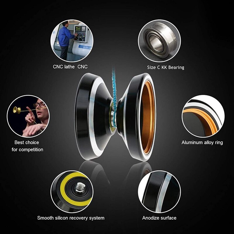 Yoyo intermedio + borsa Extra 5 della corda + di MAGICYOYO M001-B Non reattivo professionale di Yoyo, alluminio Yoyo della lega con l'anello del metallo