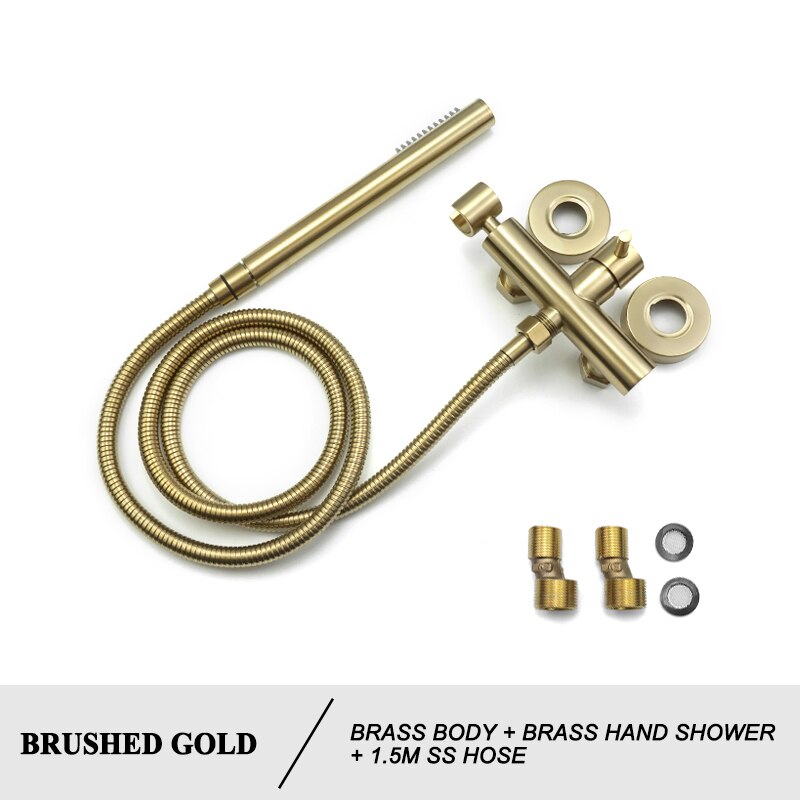 Chrome Black Bathroom Handheld Shower Set Brass Wall Mounted Cold Water Faucet Hand Shower Mixer System Brushed Gold Finish