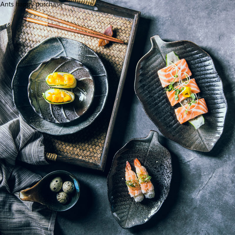 Ceramic Plate Restaurant Pastry Sushi Plate Leaf Shape Decoration Irregular Porcelain Plate Household Kitchen Tableware Dishes