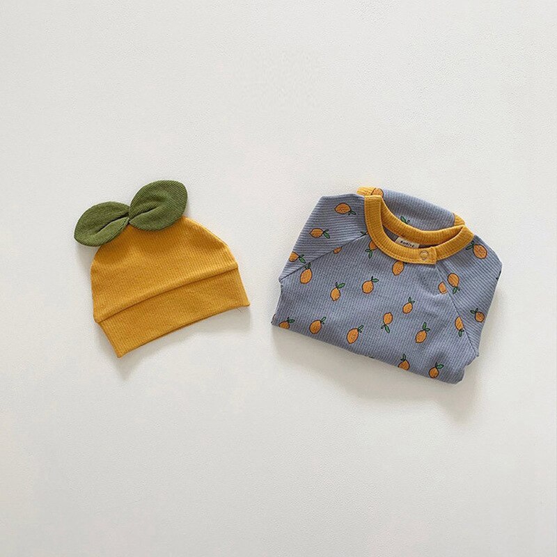 Babykleding herfst lange mouwen babyjongens driehoek romper babymeisje ananas muts bedrukte romper 2 stuks 3-24 maanden
