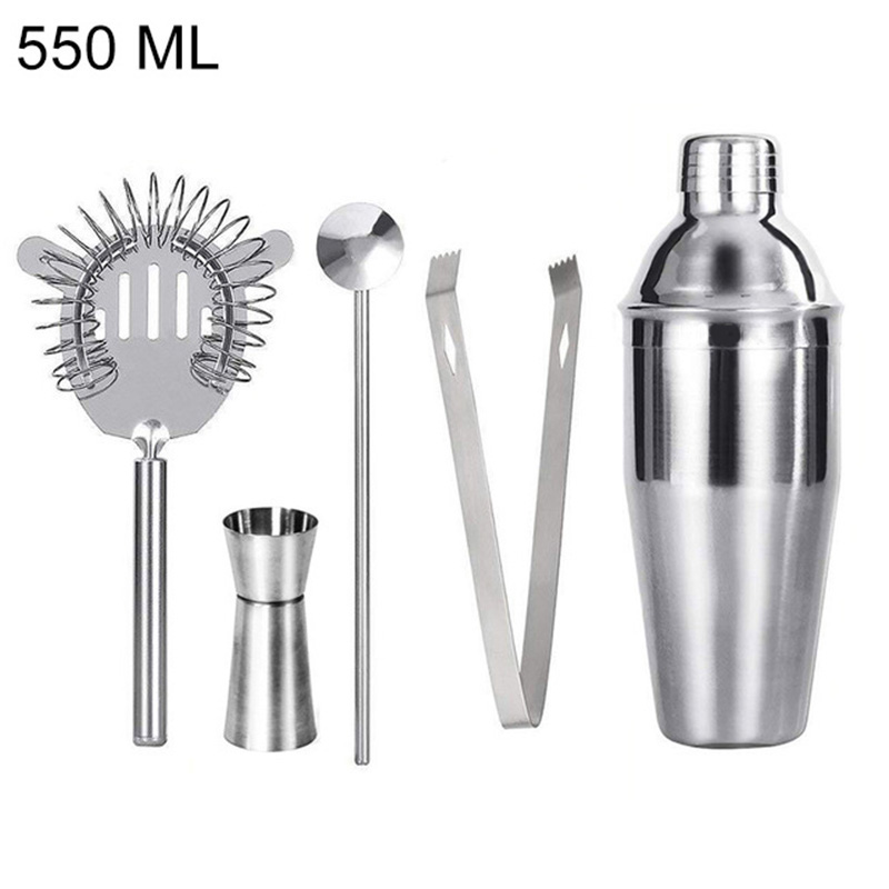 Rostfritt stål cocktail shaker mixer vin martini boston shaker för bartender drink party bar verktyg milk shaker kopp set: 550ml 5 st