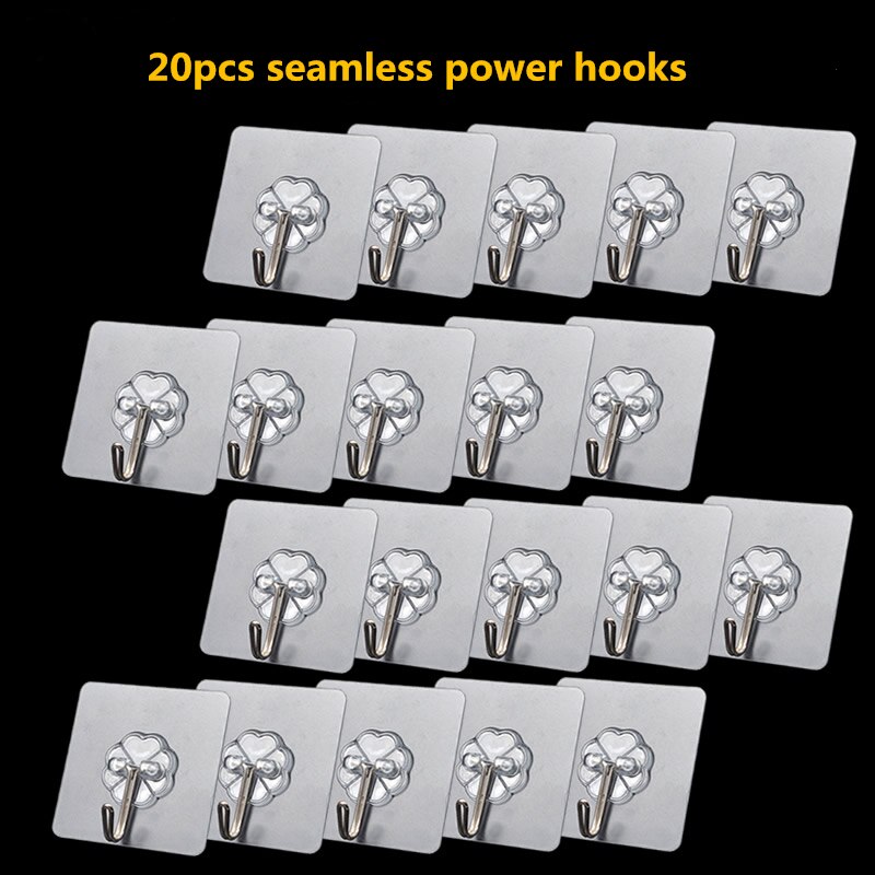 Hook Hanger Strong Adhesive Kitchen Bathroom Bedroom Hanging Door Wall Paste Coat Hats Plug Acrylic Thickening Hooks Rack: 20pcs