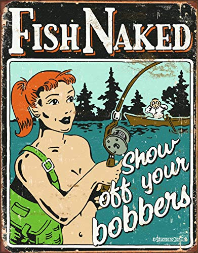 Entreprises désespérées Schonberg-poisson nu montrez vos Bobbers plaque en étain, 12.5 "l x 16" H: Bobbers