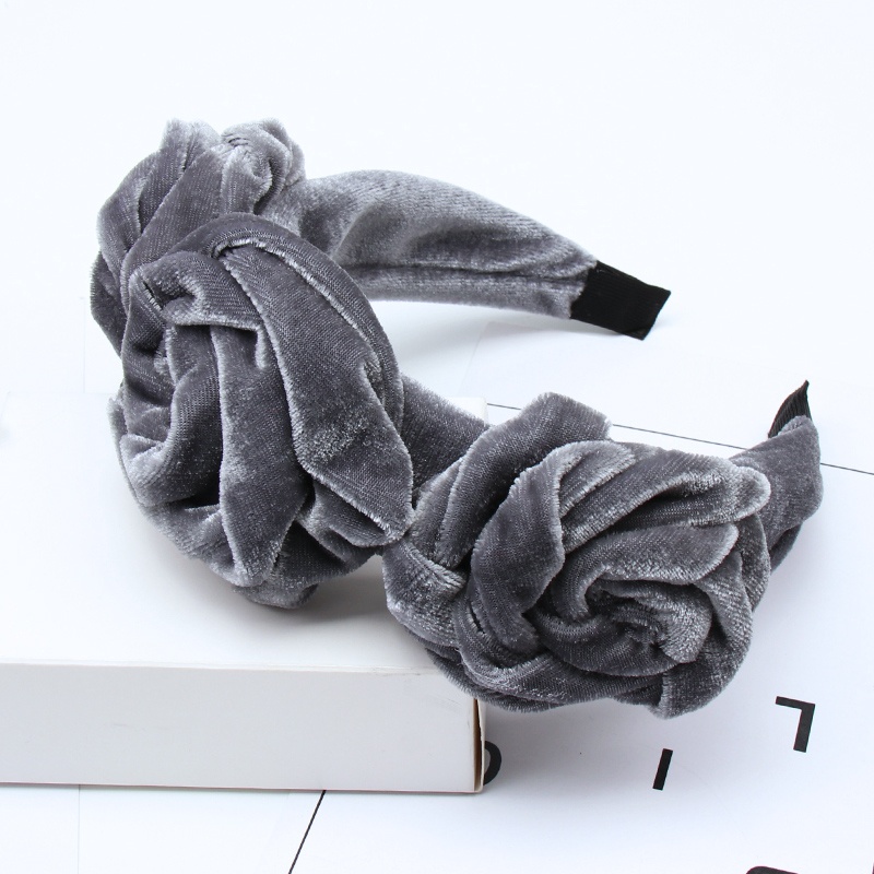 CN nueva diadema de terciopelo rosa flor diadema sólida para mujer maquillaje de cabeza aro de pelo accesorios para el cabello de niña: gray