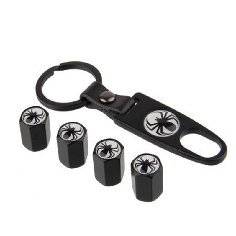 4 Stks/partij Auto Styling Spider Logo Ventiel Cap Met Sleutelhanger Sleutel Sticker Voor Auto 'S: Sliver Spider