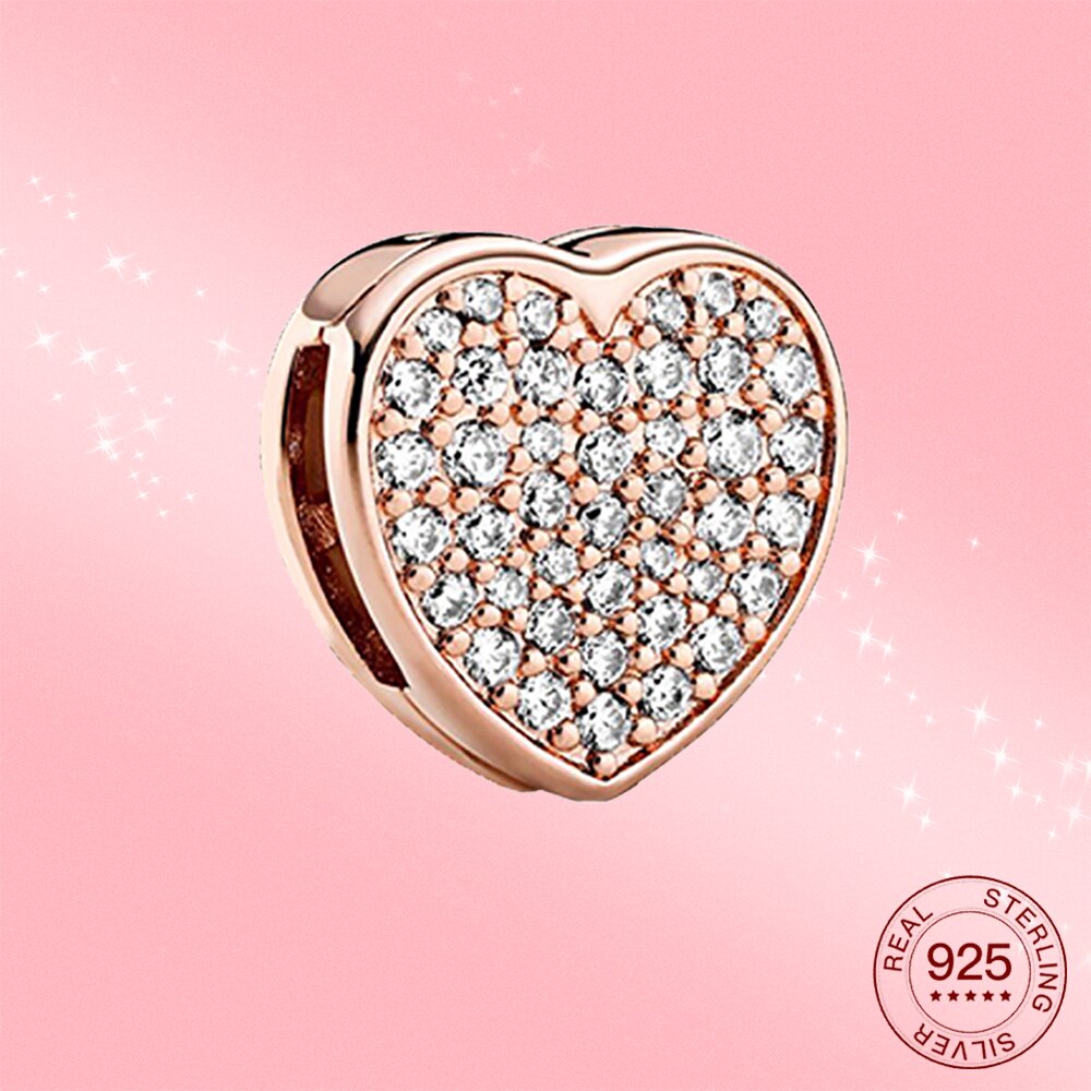 925 Sterling Silber Reize 3 farben Funkelnden CZ Herz-förmigen schnalle Original Reflexion passen Original Silber Armbinde: PAX031-C