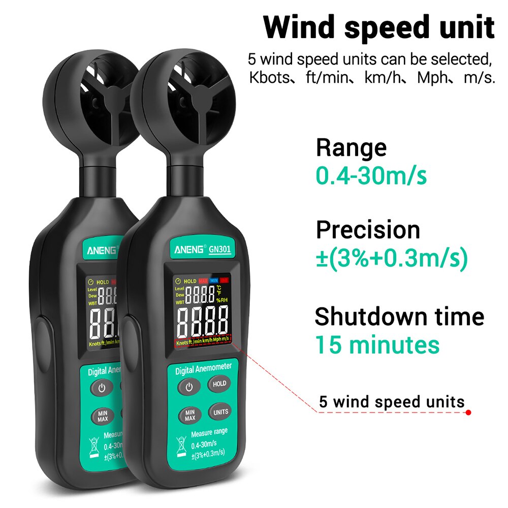 ANENG Handheld Digital Anemometer High Precision Wind Speed/Temperature Meter Digital Meteorograph with LCD Backlight
