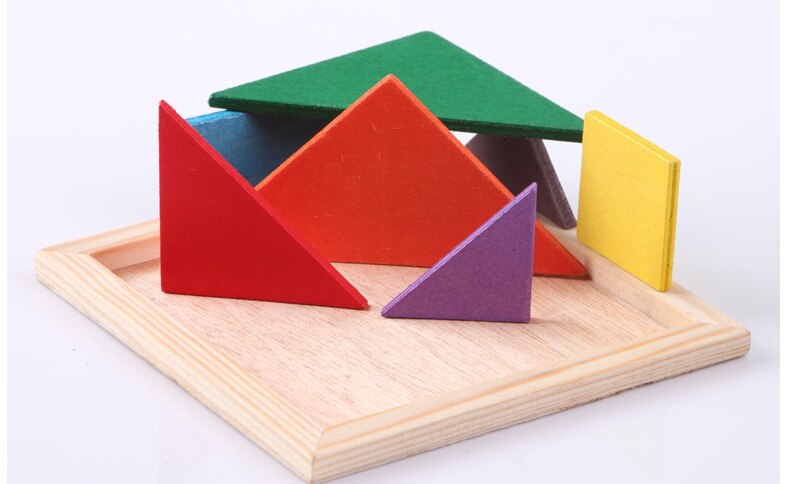 Colorful Square Wooden Tangram 7 Piece Jigsaw Puzzle Toys IQ Game Brain Teaser Intelligent Educational Toys for Kids