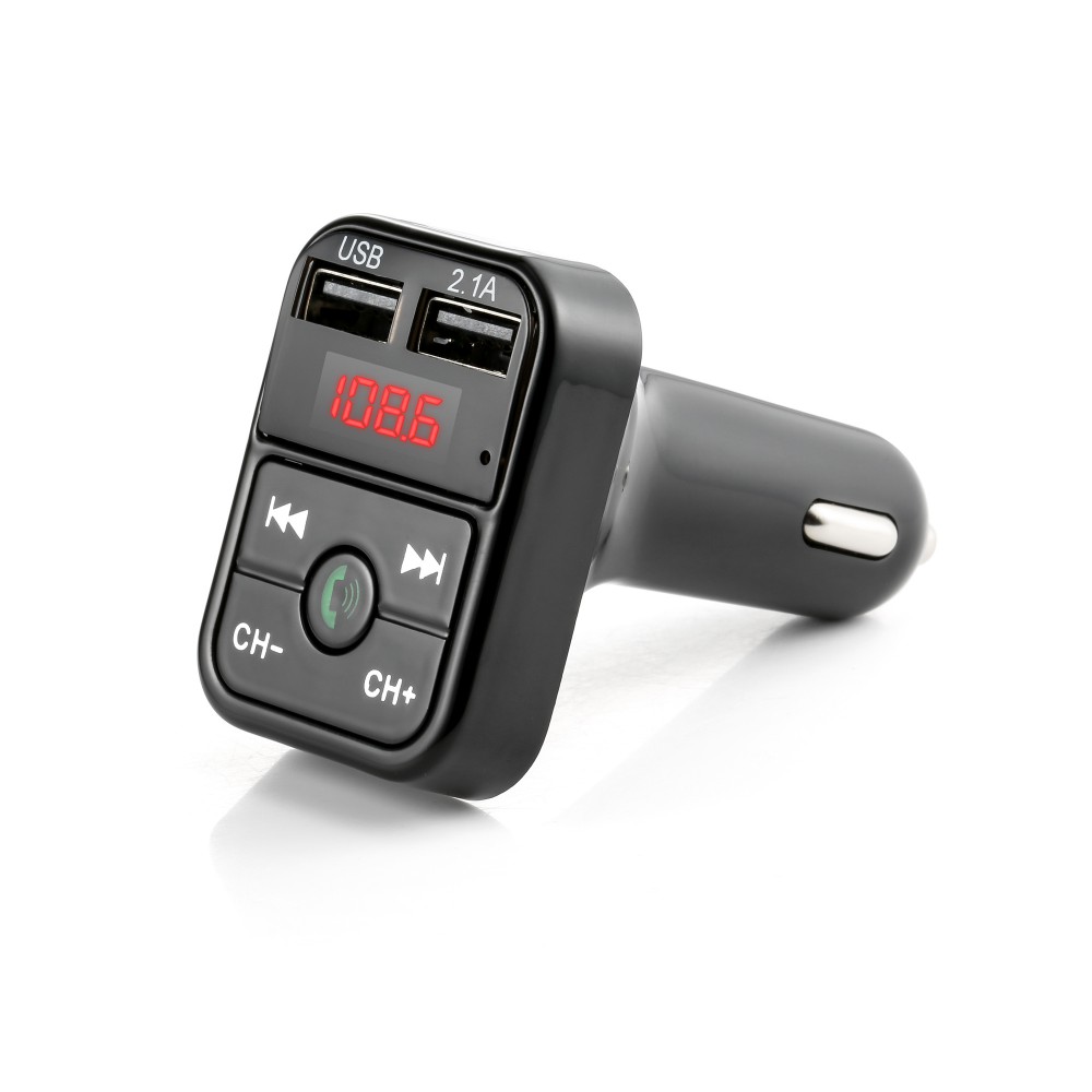 Handsfree transmisor fm bluetooth bilsett fm radiosender bil  mp3 spiller usb lader hurtiglading mobiltelefon modulator: Svart
