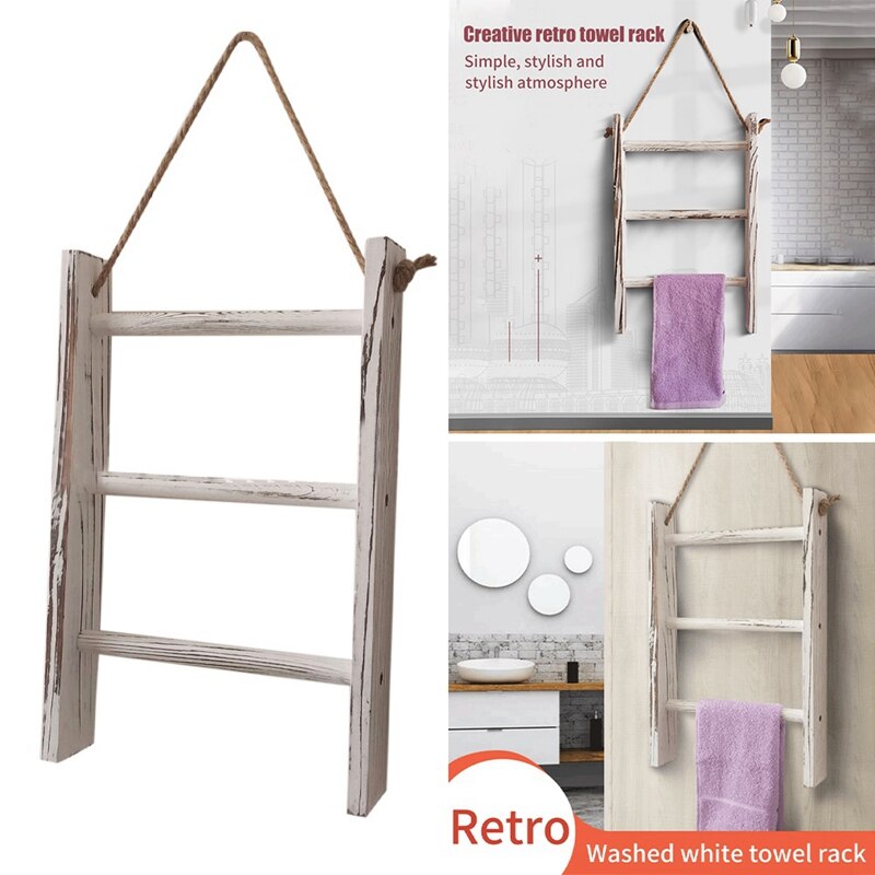 Colgante de pared con cuerda para decoración del hogar, toallero de madera Retro Para dormitorio, baño, cocina, sala de estar, escalera de almacenamiento