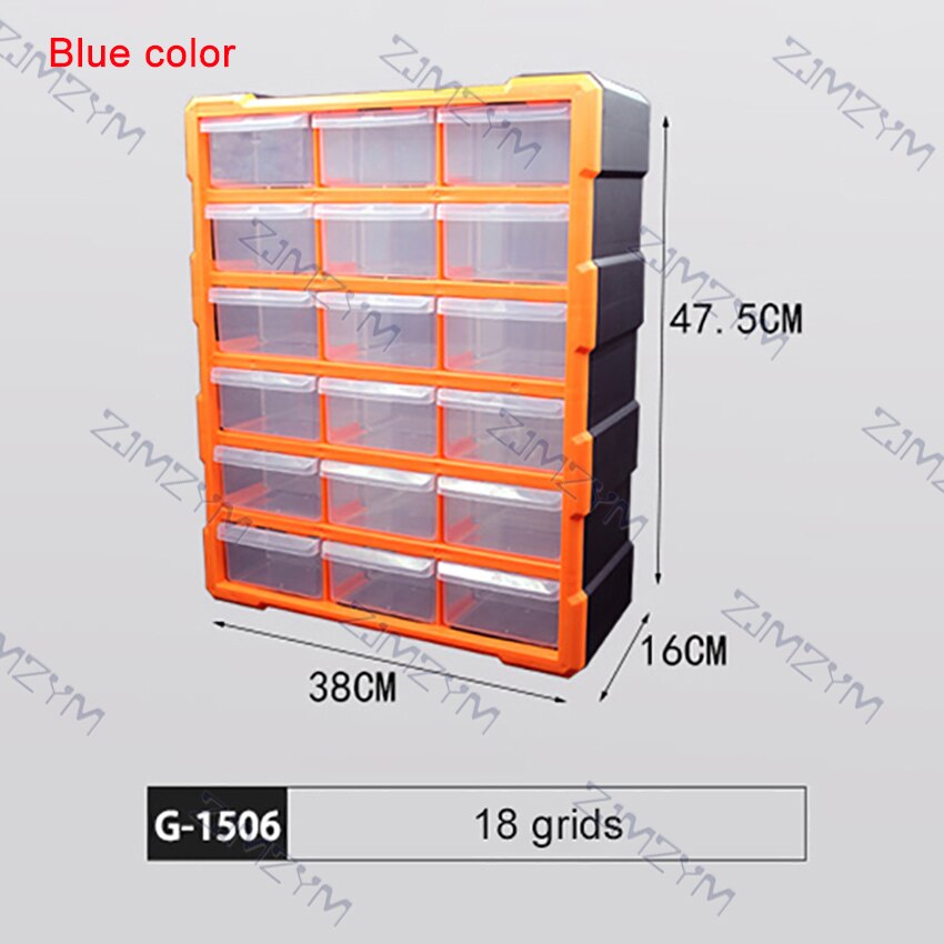 Parts Storage Box Component Screw Tool Box Wall Mount Multi-Grid Drawer Plastic Hardware Storage Cabinet Craft Organizer Case: 1506 blue