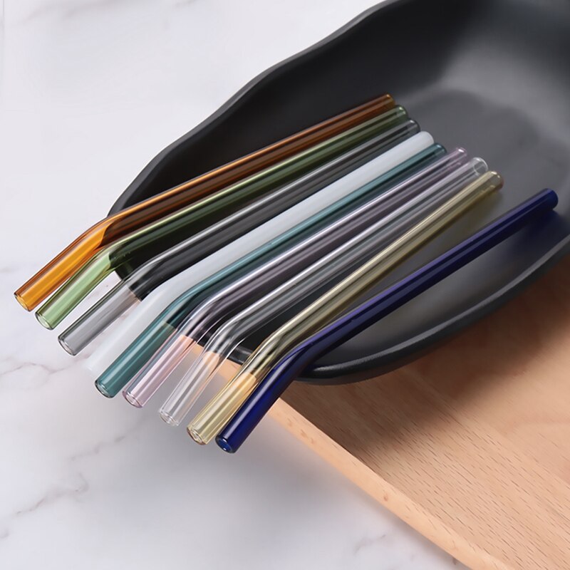 4 Stuks Herbruikbare Glas Rietjes 8Mm Rechte Gebogen Glas Rietjes Eco Vriendelijke Cocktail Rietjes Voor Dranken Melk Koffie