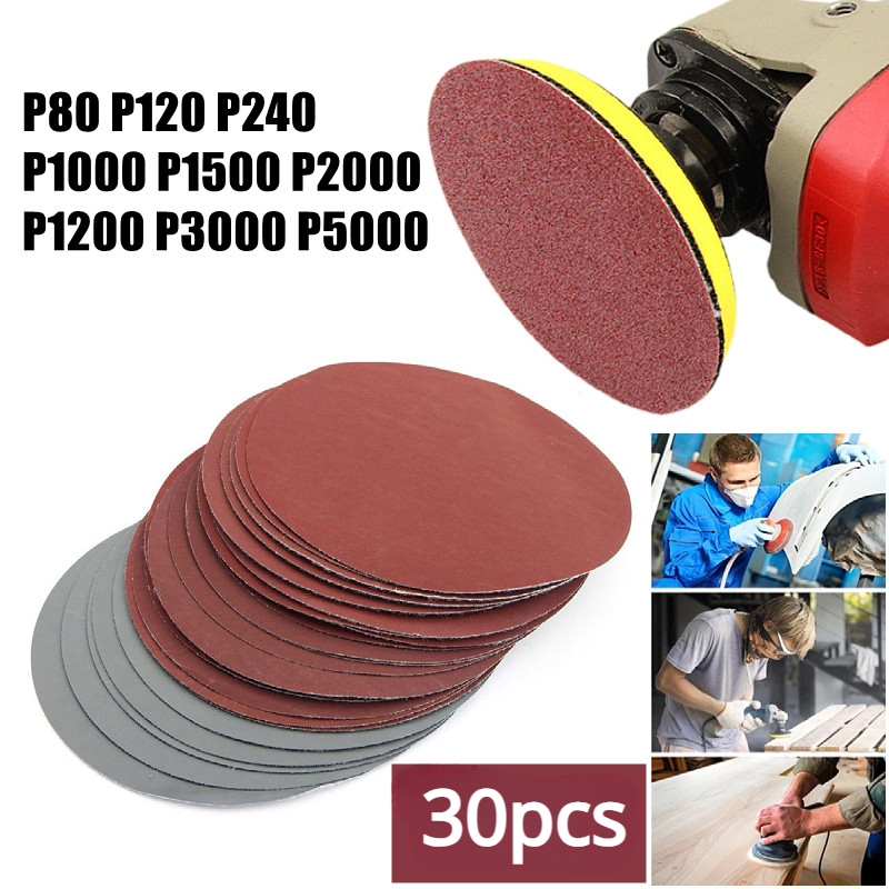 30 Stks/set 5Inch 125Mm Ronde Haak En Lus Schuurpapier Schuurschijf Met Steunpad Booradapter Voor Polijsten