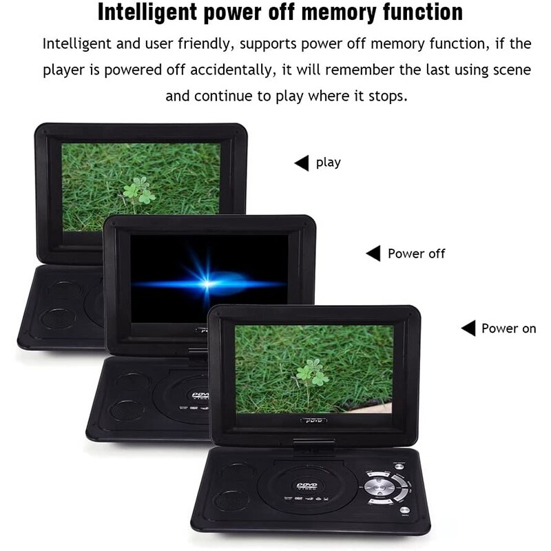 13.9 Inch HD Portable DVD Player, MP3/CD/TV Game Player with Swivel Sn Supported SD Card FM Radio Receiver-EU Plug