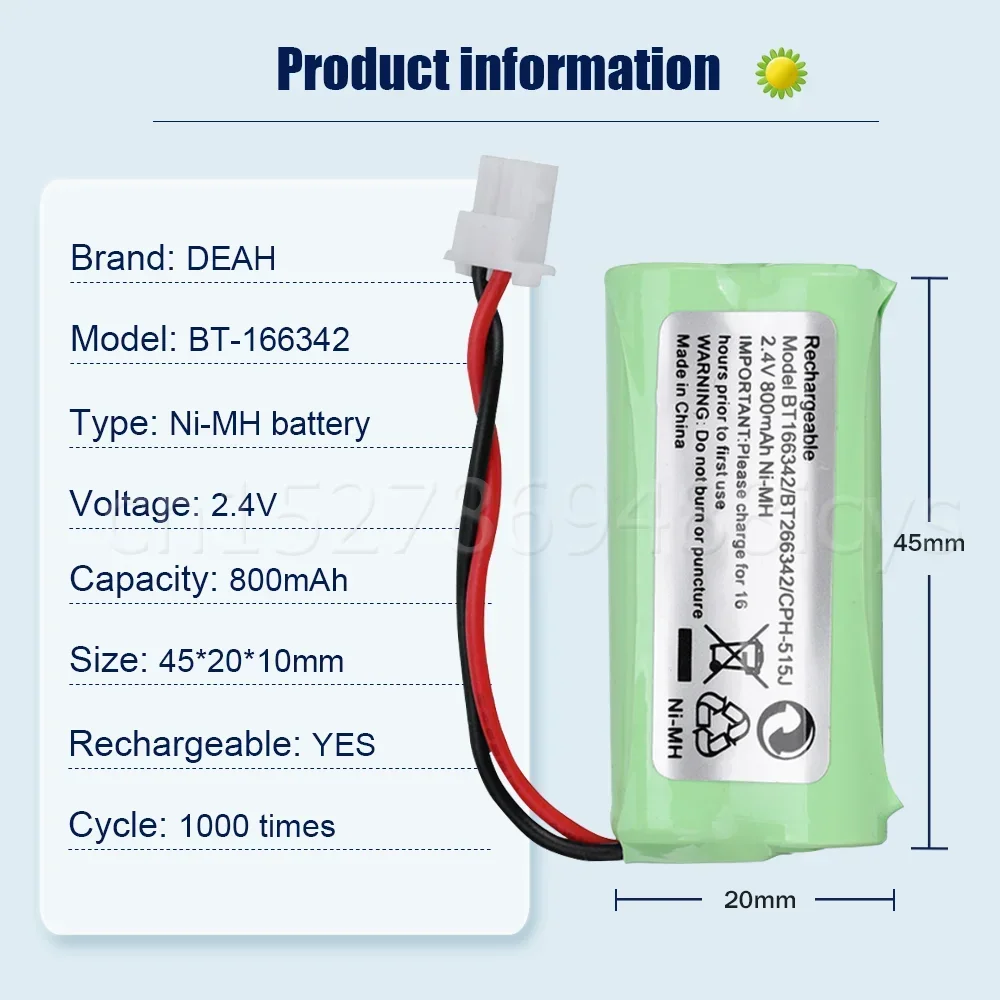 BT-166342 2.4V 800mAh AAA Ni-MH Rechargeable Battery For Cordless Phone Batteries BT166342 166342 BT-266342 BT183342 BT283342