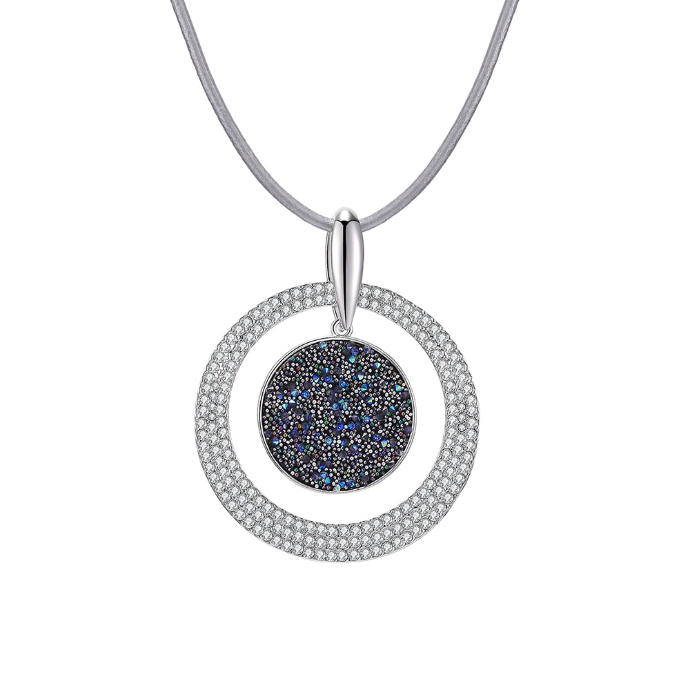 Beautiful Big Colorful Hollow Round Circle Pendant Necklace For Women Color Long Sweater Jewelry Geometric Crystal Necklace