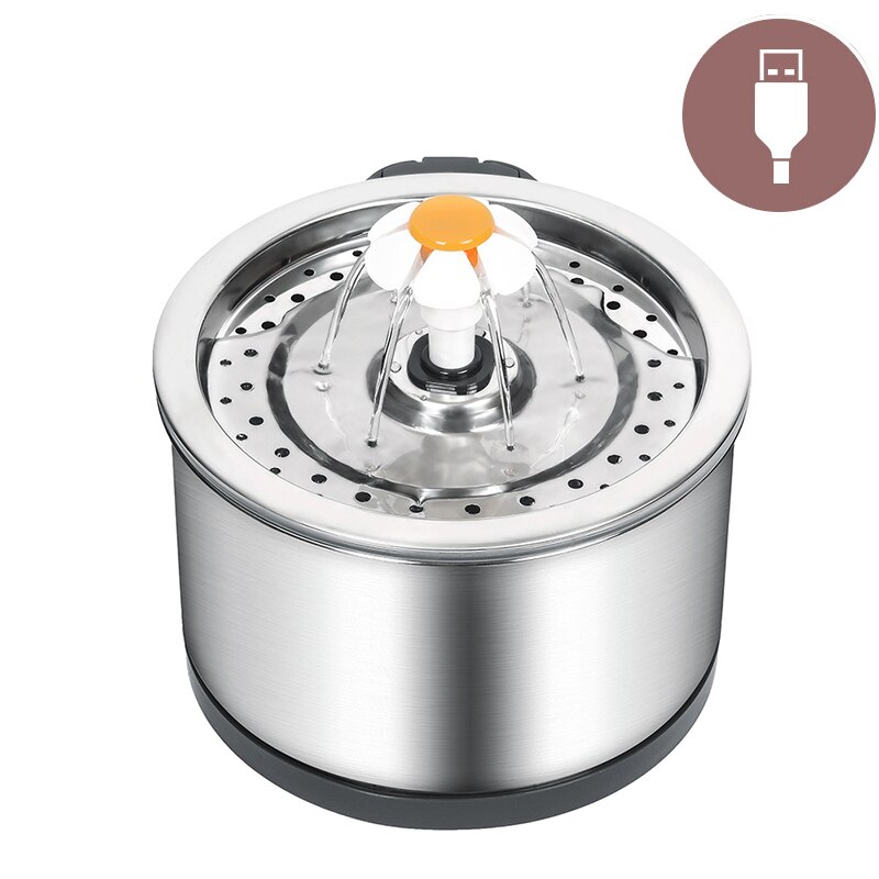 Automatisi – fontaine à eau pour chat en acier inoxydable, pompe Ultra silencieuse, 3 Modes de débit d'eau, arrosage des animaux de compagnie: 01-USB-Steel