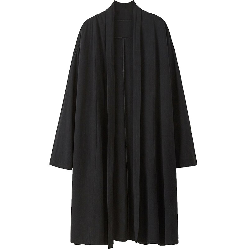 Abrigo largo sin botones para hombre, chaqueta de lino de talla grande, vestido tradicional chino, bata taoísta, ropa de primavera y otoño, 2022