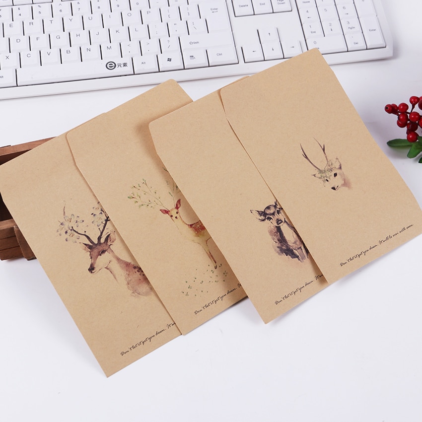 Vintage Kraft Paper Envelope DIY Retro Deer Envelopes Wedding Office Stationery Supplier 10 PCS