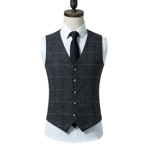 Heren casual mouwloos jasje heren formele vesten kostuum vest slanke wollen geruite vest britse herfst pak vest 5xl 6xl: Xxxl
