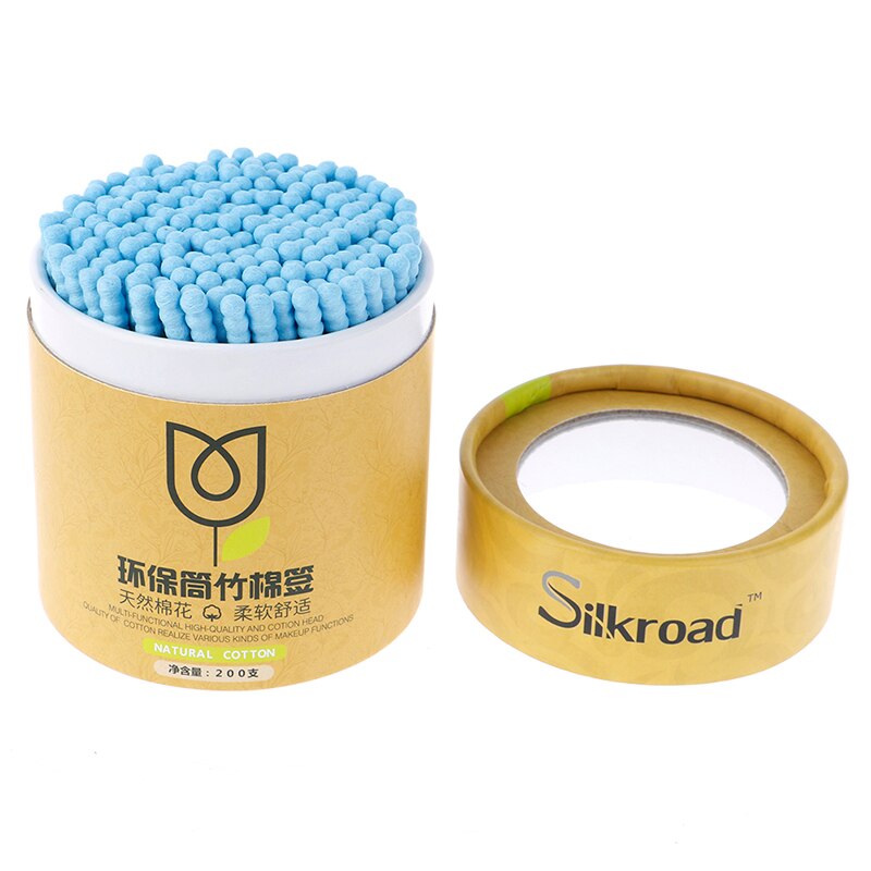 Bastoncillos de algodón y bambú, palitos de madera suaves para limpieza de oídos, belleza para la salud, 200 unidades por caja: Azul
