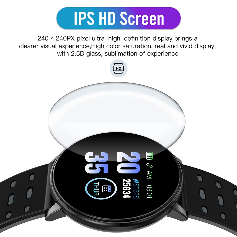 119plus Sleep /Heart Rate Monitoring Smartwatch 1.3in Touching Screen Smart Watches Outside Sports IP68 Waterproof Wristband