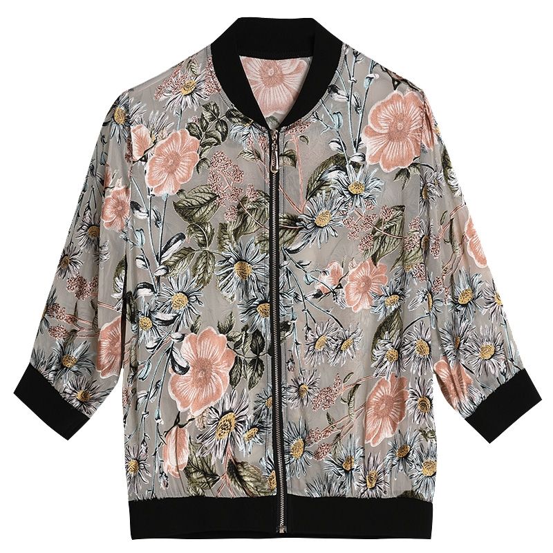 2020 moda verão plue tamanho jaquetas mulheres 3/4 manga impressão básica jaqueta fina bomber feminino jaqueta de beisebol protetor solar pano t89: XXXL