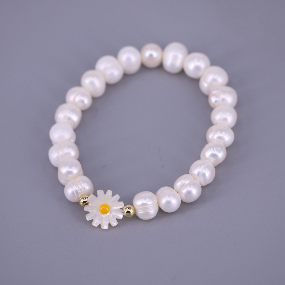 Daisy Bloem Zoetwater Parel Kralen Armband Vrouwelijke Witte Polymeer Klei Kralen Armband Vintage Sieraden