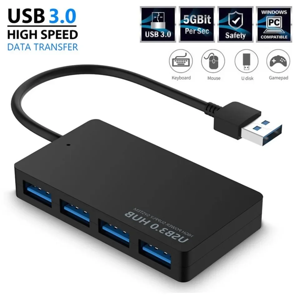 Adaptateur Hub USB 3.0 haute vitesse, 4 Ports, séparateur de câble de données, extenseur, prise en charge de plusieurs systèmes, adaptateur Multi USB Plug and Play