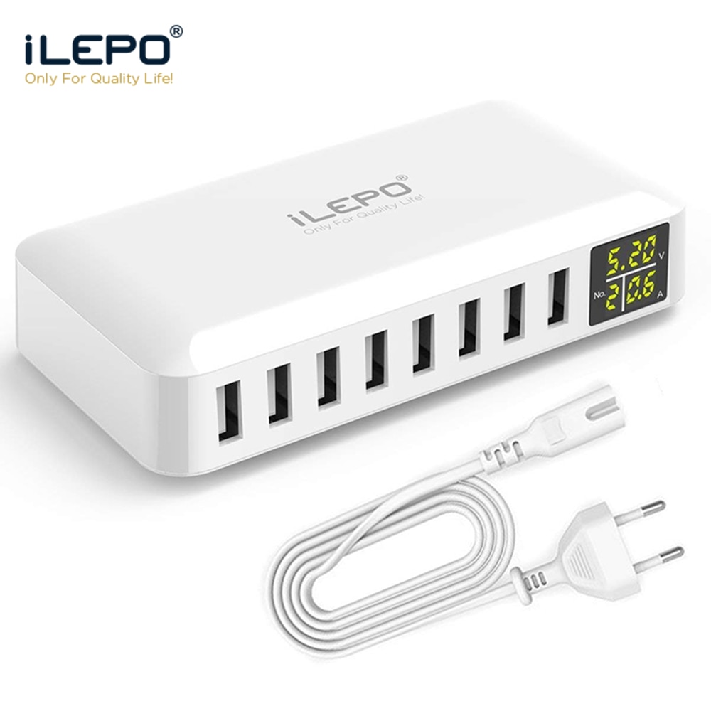 iLEPO Multi Port USB Charger 5V8A LED Show Real Time Charging For iPhone iPad Mini Samsung Huawei Pixel Mi DV AC Power Adapter