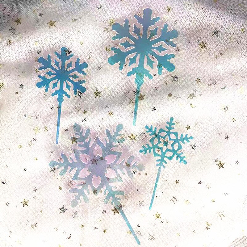 4 stk / parti år jul kage topper snefnug akryl cupcake toppers flag bryllupsfødselsdagsfest baby shower kid forsyninger