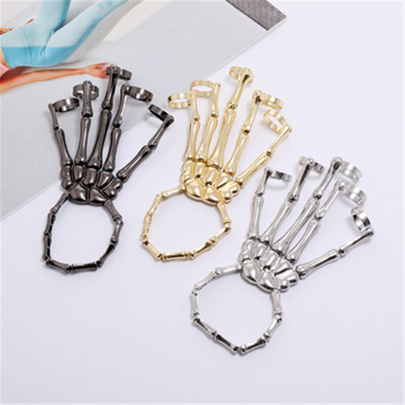 Pulseira de halloween para mulher gótico punk mão crânio esqueleto elasticidade ajustável pulseira pulseiras femme festa acessórios