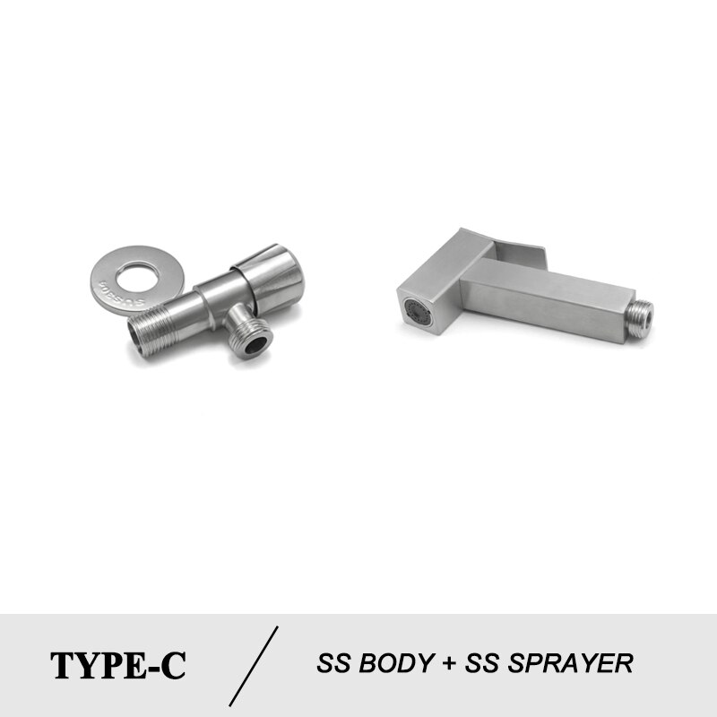 Brushed Steel Douche Kit Hand Held Bidet Sprayer Portable Toilet Bidet Faucet Shattaf Valve Jet Set Bathroom Hygienic Shower: C Sprayer and Valve
