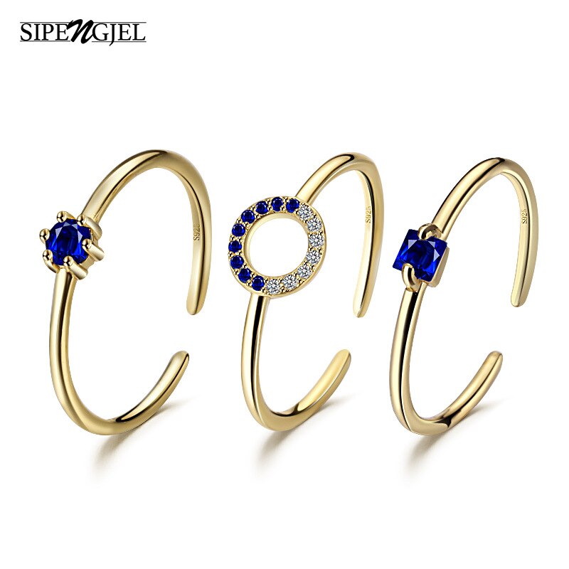 Sipengjel Delicate Eenvoudige Ronde Open Ringen Set Blue Crystal Gold Kleur 3 Sets Ringen Voor Vrouwen Sieraden: Default Title