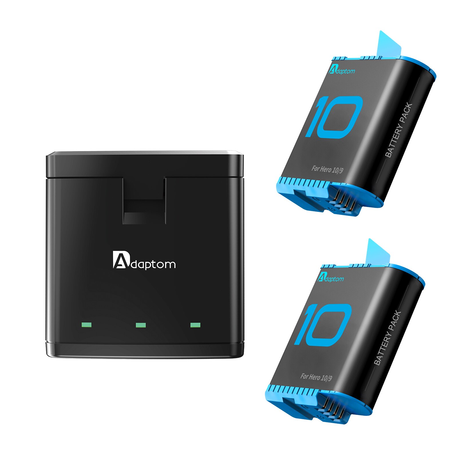 Adaptom-Batería de 1720mAh para GoPro 9, resistencia a altas temperaturas, 3 vías, cargador de luz LED para GoPro Hero 9 10, color negro: 2 Battery 1 Charger