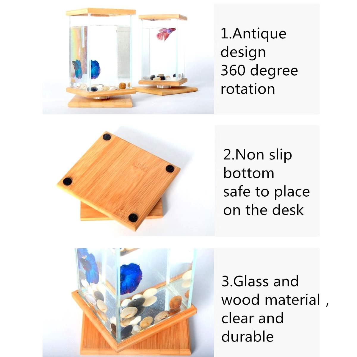 Pecera giratoria cuadrada con luz, Mini acuario, bloque de construcción, pecera, hogar, oficina, mesa, decoración, caja de alimentación