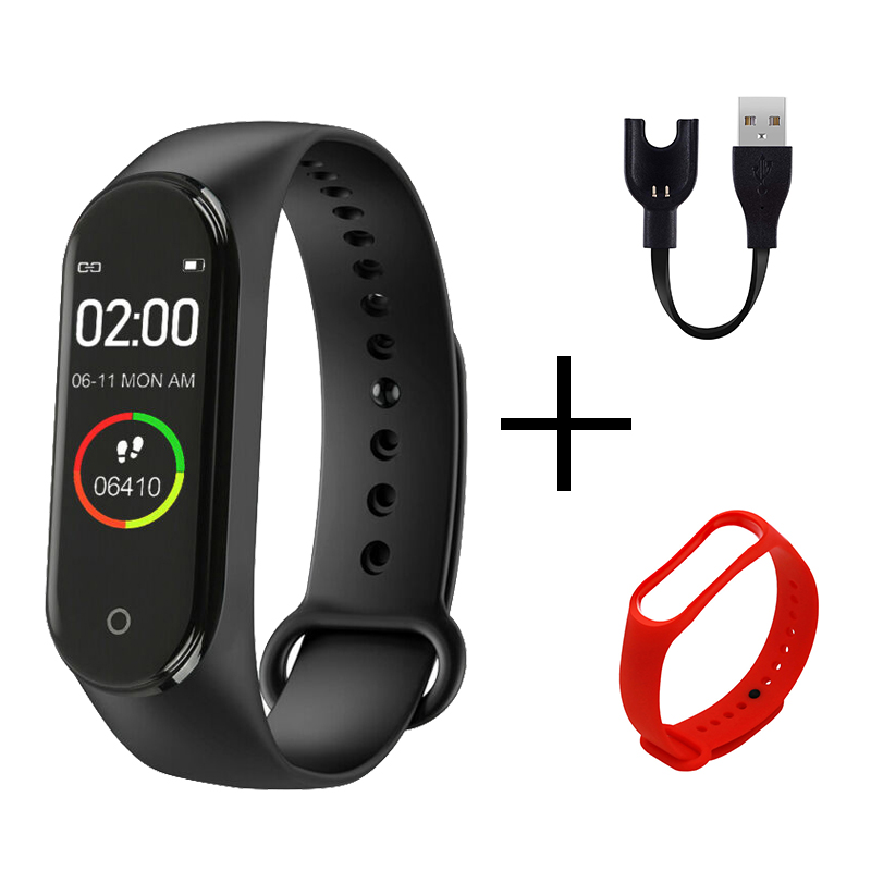 M4 Smart Armband Gesundheit Smart Band Herz Rate Blutdruck Monitor Fitness Tracker Sport Uhr Bluetooth für Android IOS: Black Ren