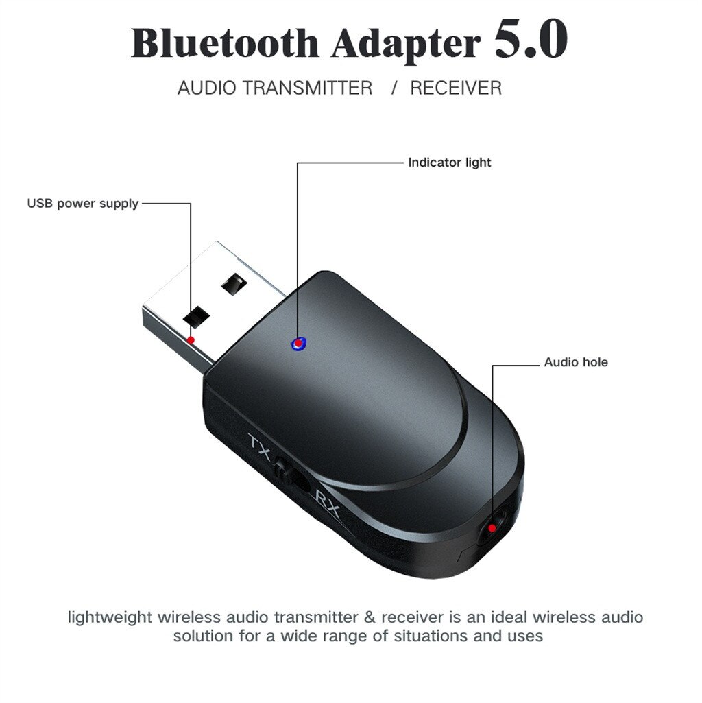 Usb Bluetooth 5.0 Audio A2DP Avrcp Technologieën Ontvanger 3.5 Audio Transmitter Adapter Voor Tv/Pc Hoofdtelefoon Speaker Bluetooth