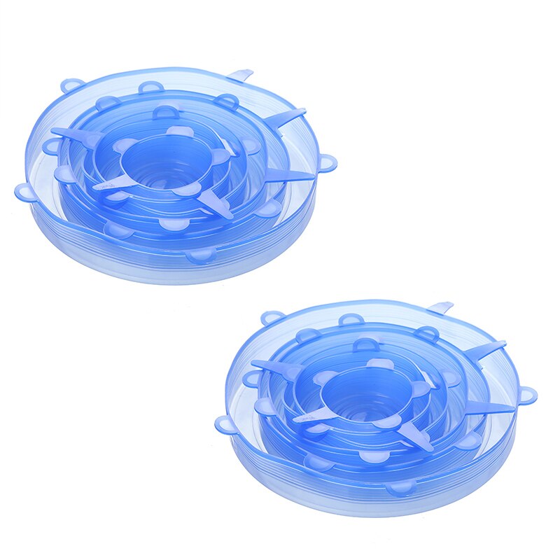 Reusable Silicone Food Cover Elastic Stretch Adjustable Bowl Lids Universal Kitchen Wrap Seal Fruit Keeping Silicone Caps: 12 PCS Blue