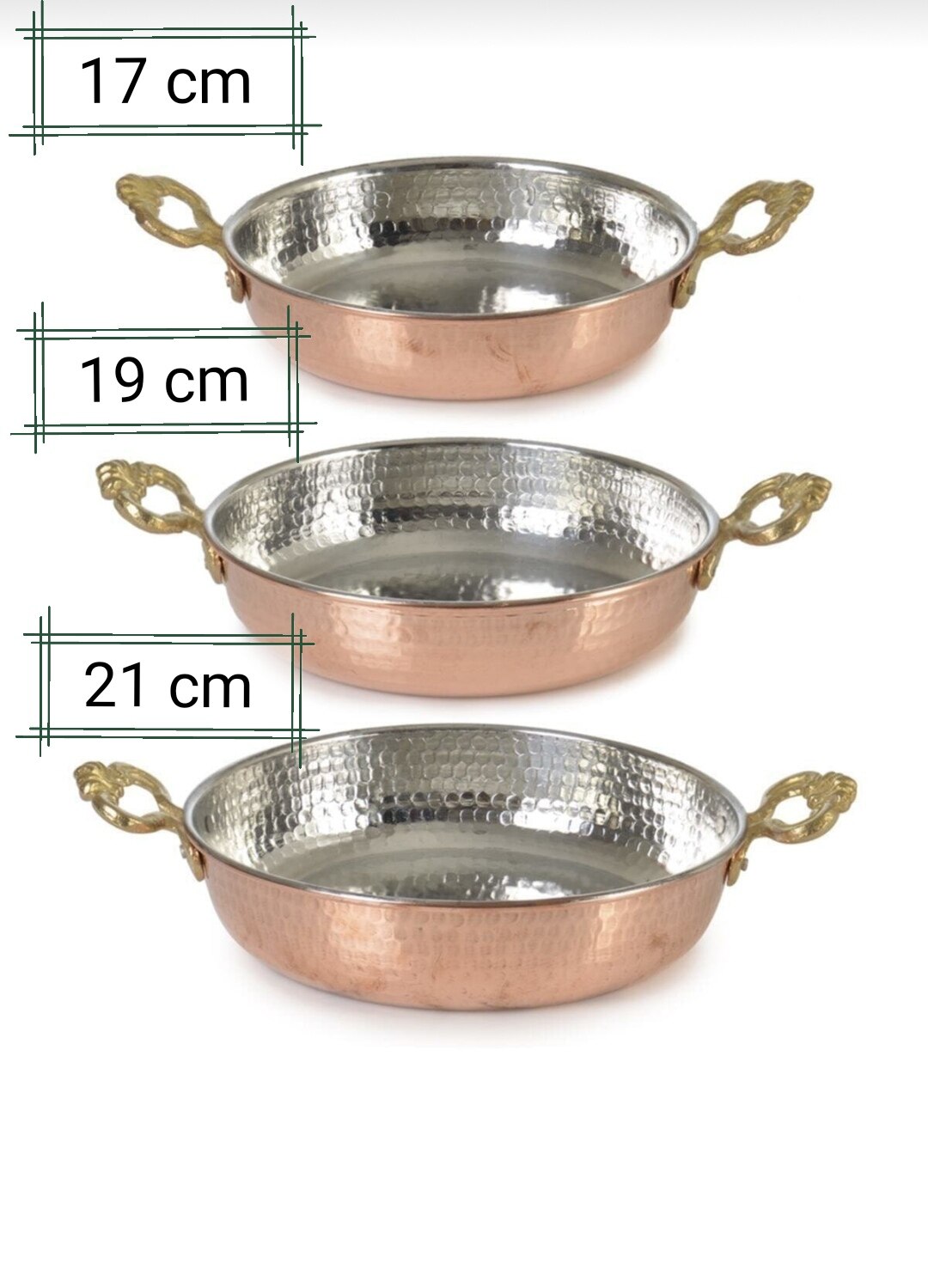 BAKIR SAHAN-sartén de cobre de para hombres, omelette con más sabor, , presentación, 3 piezas: 17 cm - 19 cm - 21 cm - 3 PIECES
