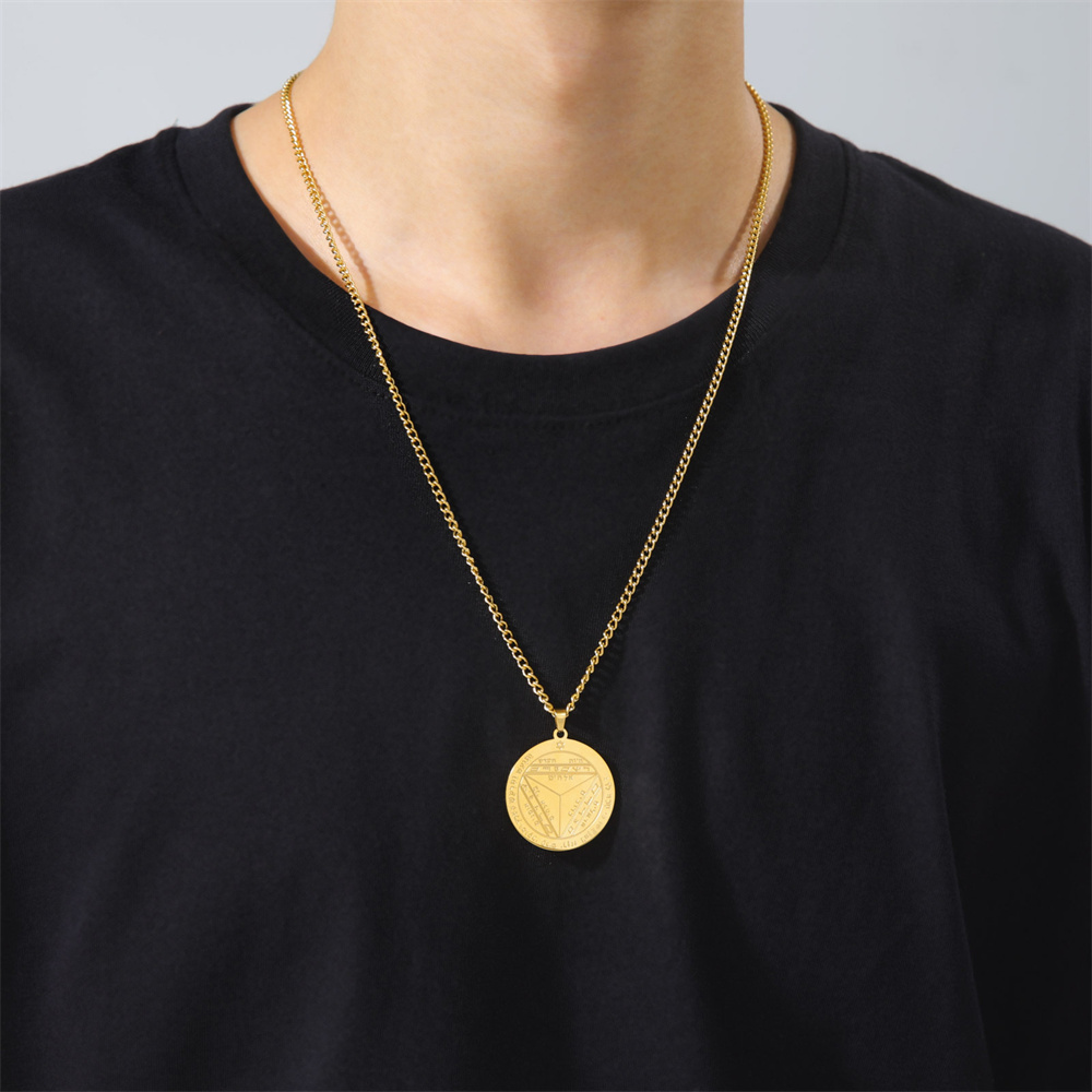 EUEAVAN retrò sigillo di salomone buona fortuna ricchezza carriera collane rotonde protezione settima pentacolo di saturno amuleto gioielli con ciondoli